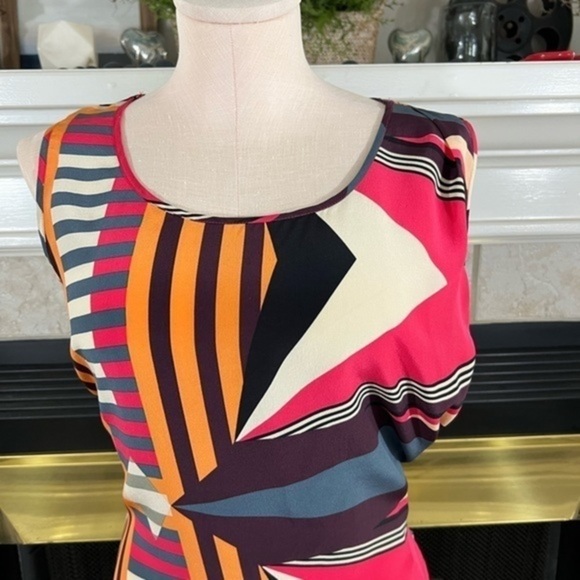 Hoss Intropia for Anthropologie Asymmetrical Geometric Pattern Silk Dress - Picture 3 of 14